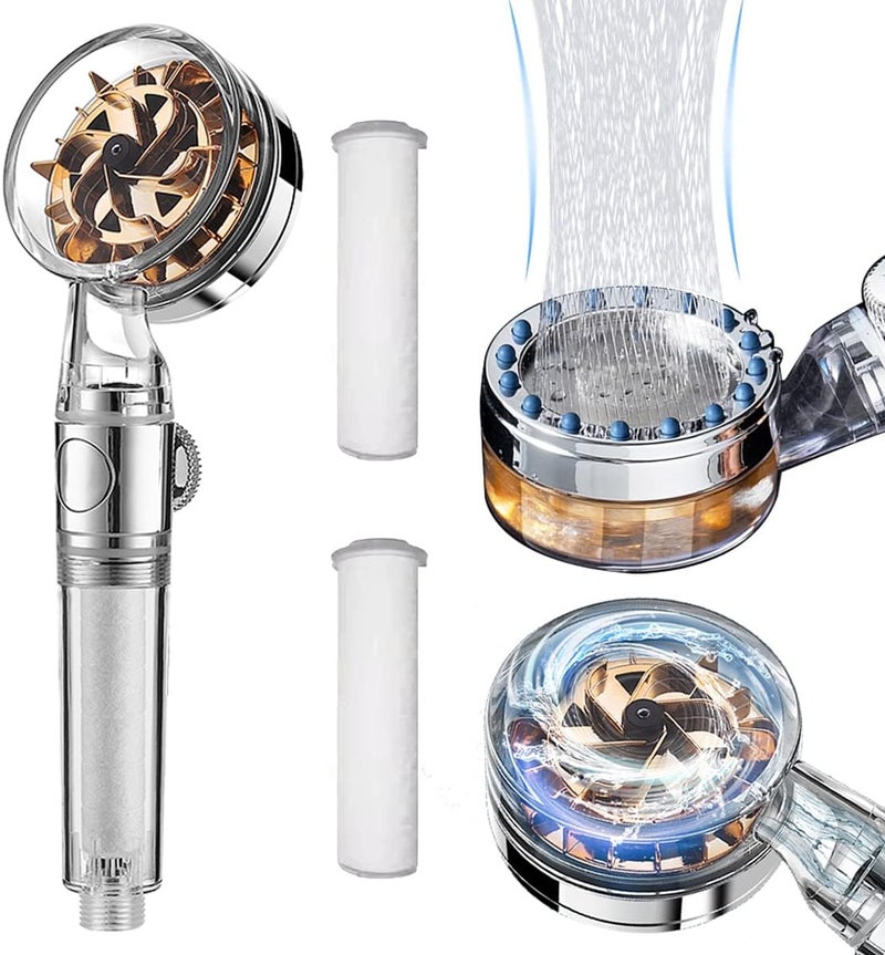 CWPW ANTOWER High Pressure Handheld Showerhead with filters Vortex shower head hydro jet shower head Turbo ShowerHead Propeller 360 Degrees Rotating Easy Install (I-Gold) - Image 1